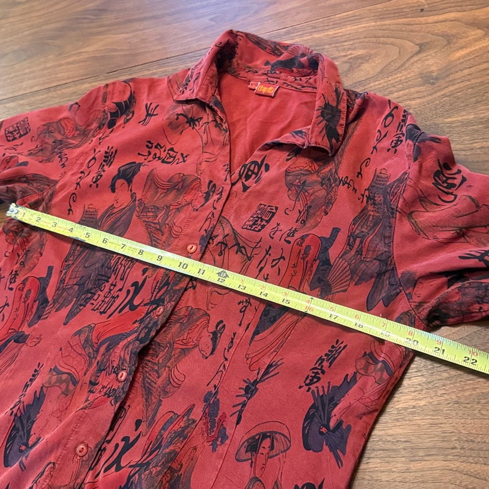 Vintage Women's Large Red Asian Inspired Button Down Shirt - Picture 9 of 11